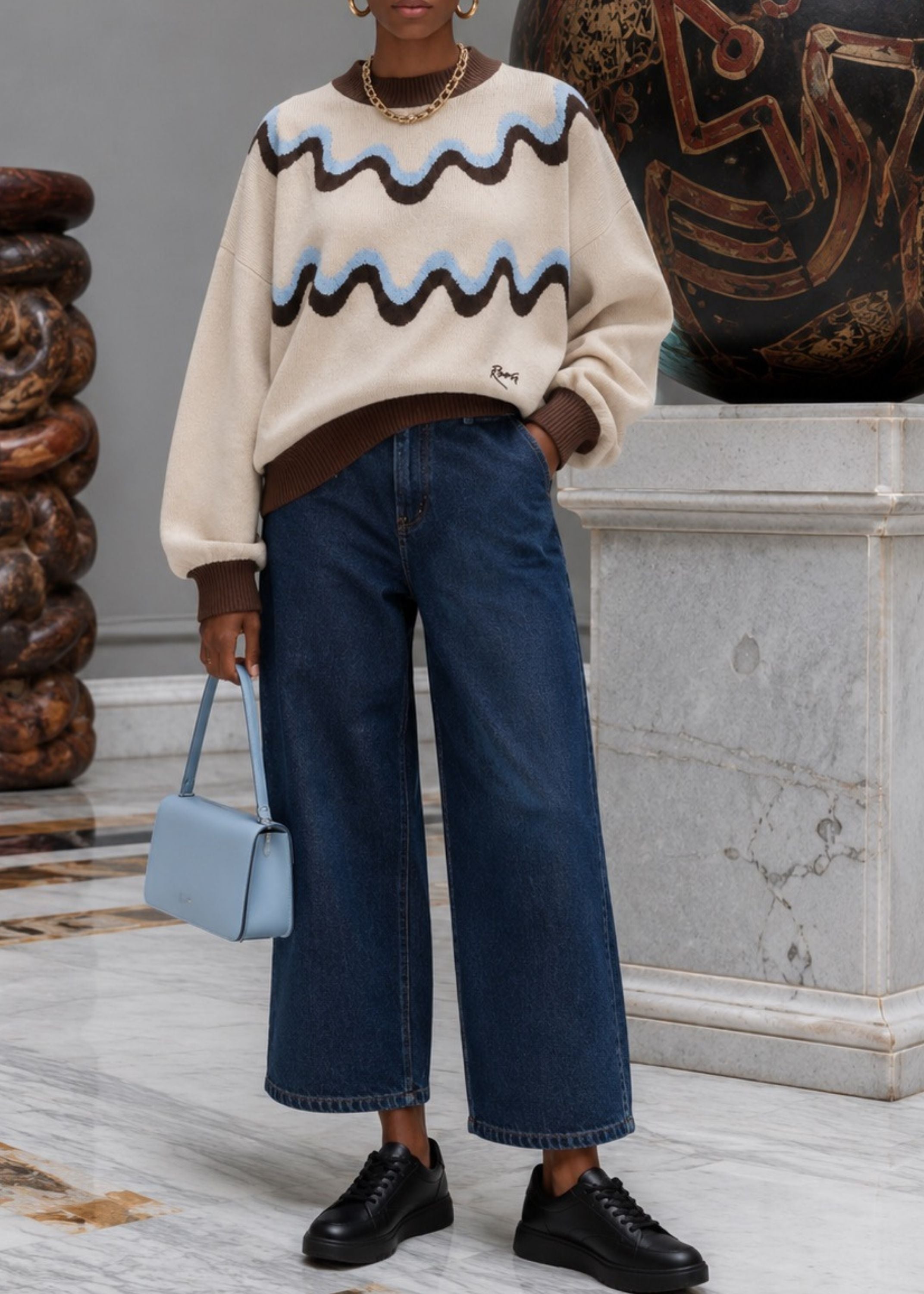 Wave Knit | Cream & Blue