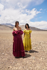 Zoey Midi Dress in Burgundy, Shop Sustainable Dresses with Rooh Collective