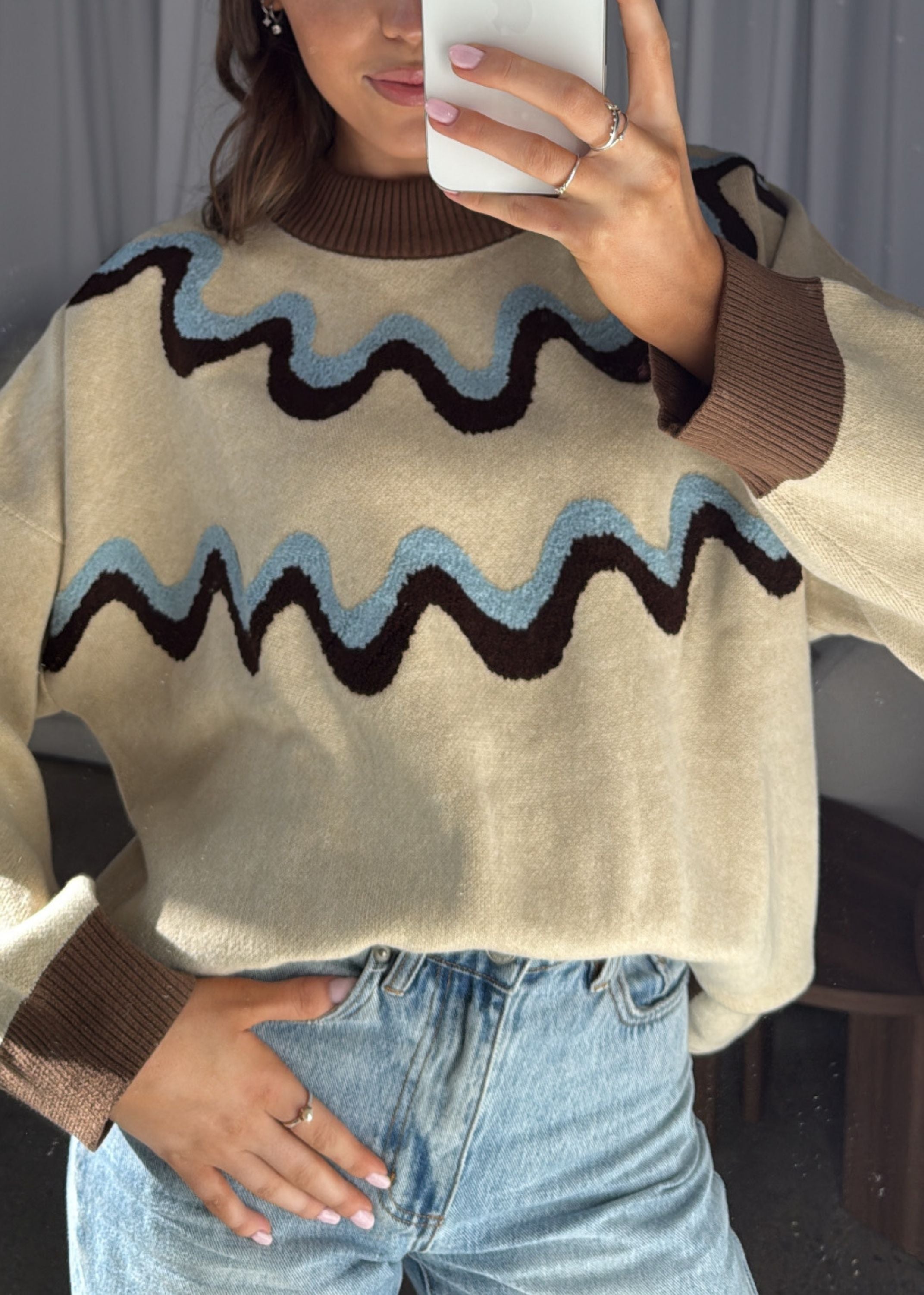 Wave Knit | Cream & Blue