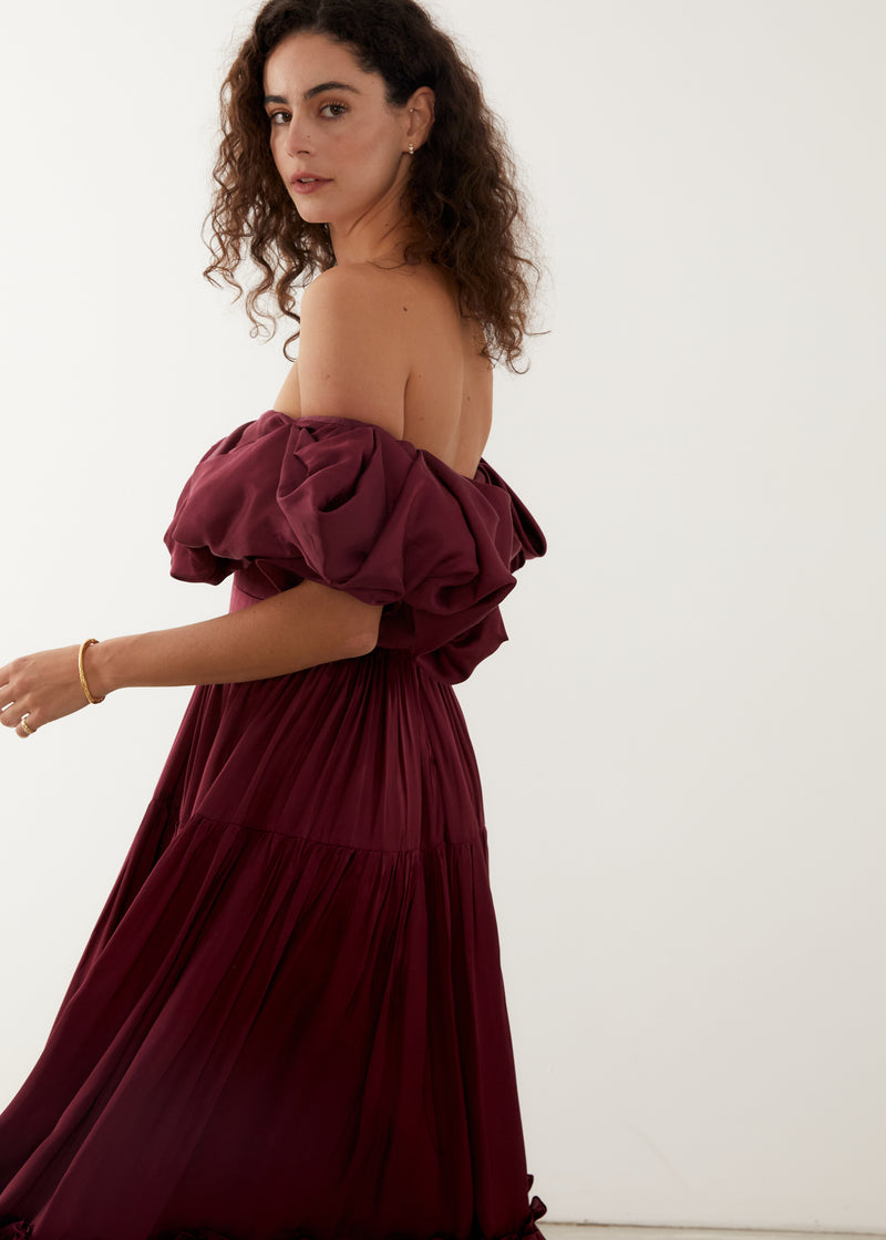 Zoey Midi Dress in Burgundy, Shop Sustainable Dresses with Rooh Collective