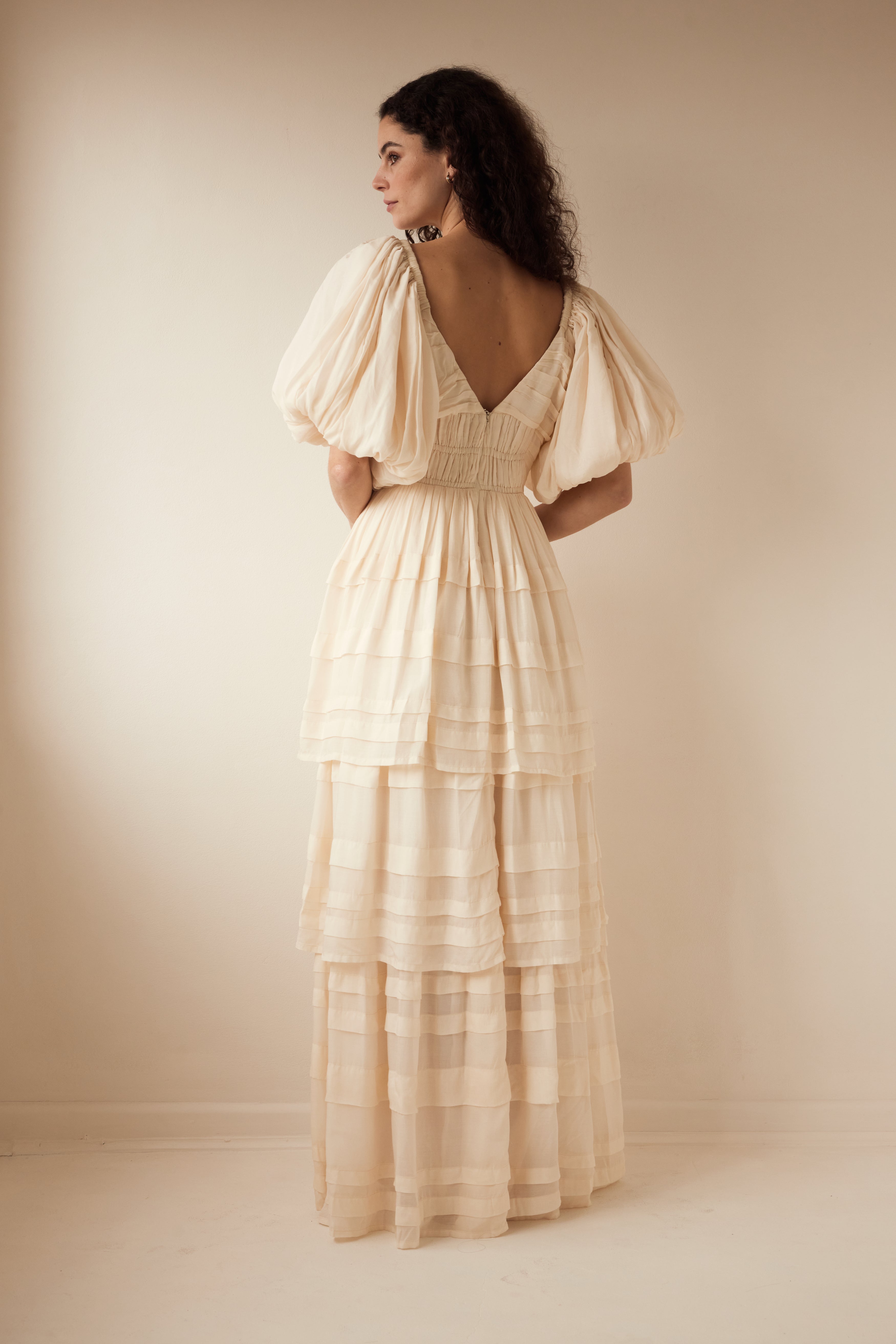 Ava Maxi Dress in Cream, Shop sustainable dresses with Rooh Collective