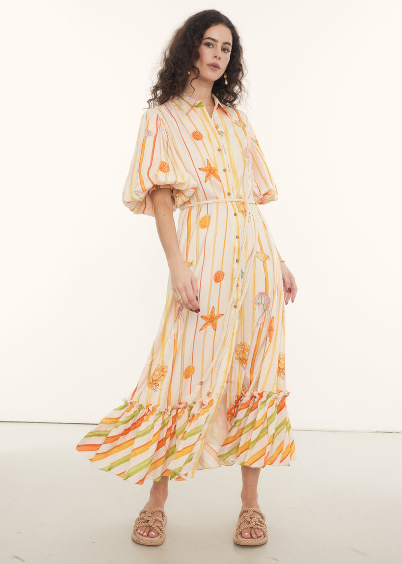 Isla Midi Dress in Oceana Print, shop sustainable dresses at Rooh Collective