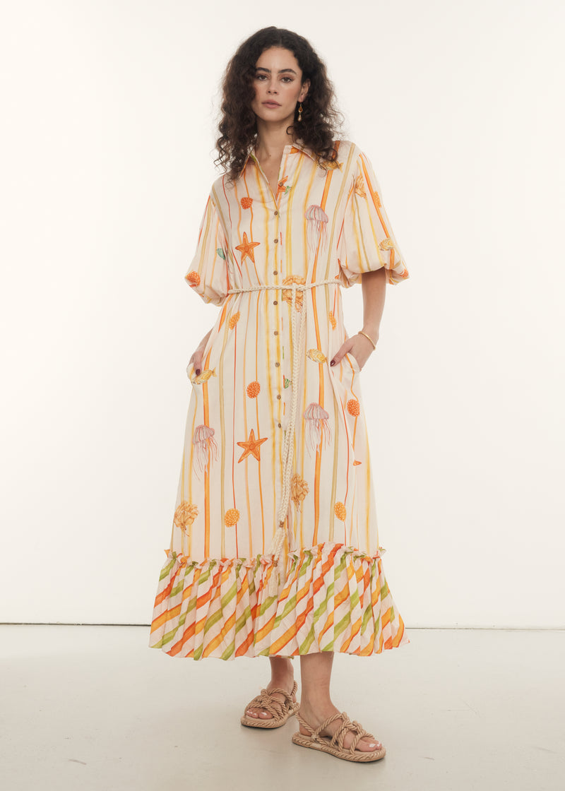 Isla Midi Dress in Oceana Print, shop sustainable dresses at Rooh Collective