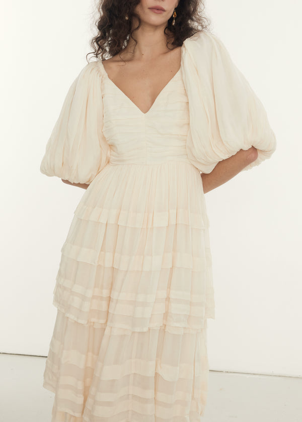 Ava Maxi Dress in Cream, Shop sustainable dresses with Rooh Collective