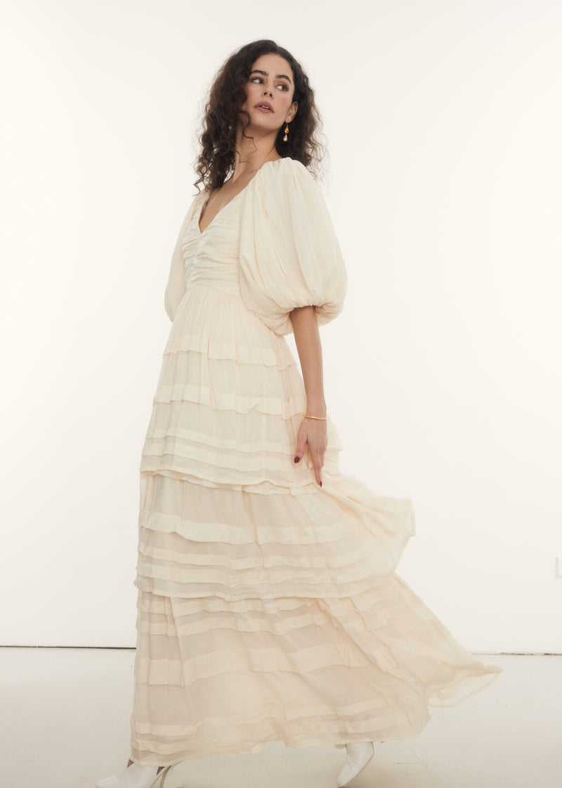 Ava Maxi Dress in Cream, Shop sustainable dresses with Rooh Collective