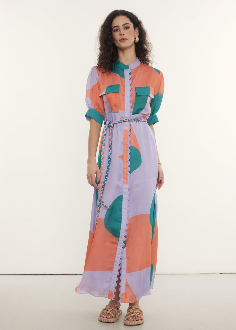 Isla Midi Dress in Abstract Print, shop sustainable dresses at Rooh Collective