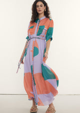 Isla Midi Dress in Abstract Print, shop sustainable dresses at Rooh Collective