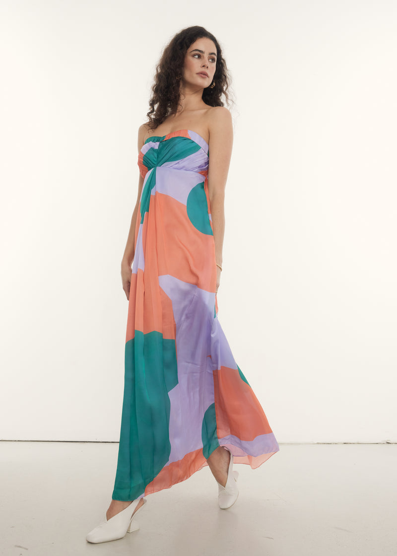 Bea Strapless Maxi Dress in Abstract, Shop Rooh Collective for sustainable dresses
