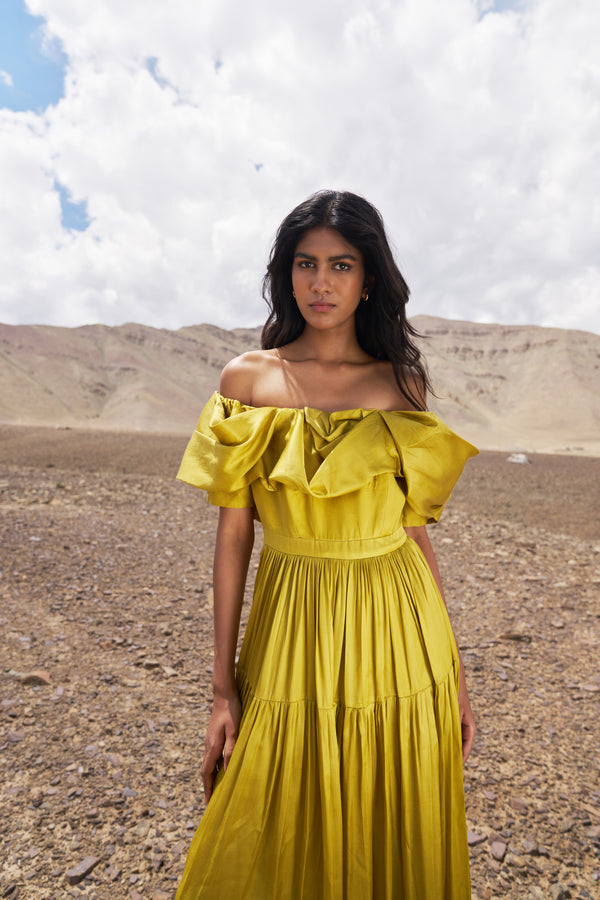 Zoey Midi Dress in Lime, Shop Sustainable Dresses with Rooh Collective