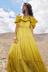 Zoey Midi Dress in Lime, Shop Sustainable Dresses with Rooh Collective