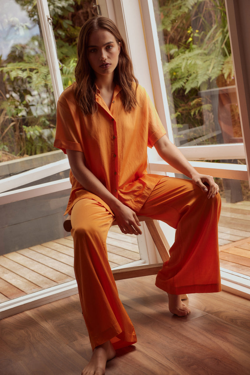 Vacation Shirt Orange Ombre, Sustainable Tops by Rooh Collective